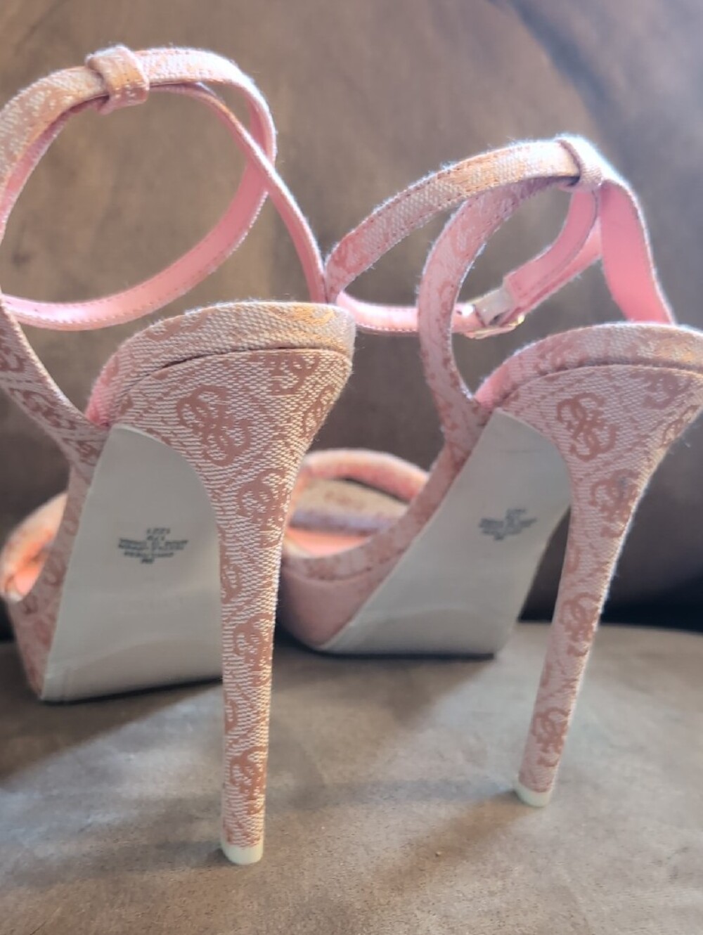 Guess Pink Logo Jacquard Platform Heel Sandals - Picture 8 of 10